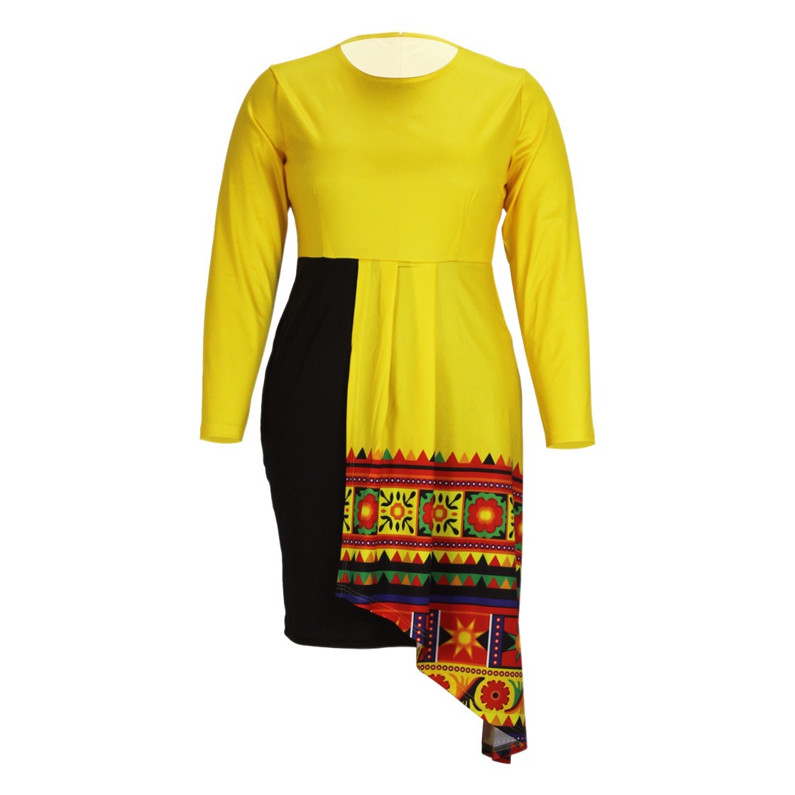Picture of Cross-border Amazon European and American Spring and Autumn Women's Elegant Laminated Hip Midi Dress Irregular Stitching plus size dress