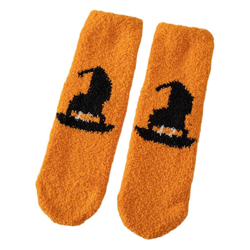 Spot Halloween gift socks autumn and winter coral velvet socks for men and women cross-border half velvet warm dispensing floor socks