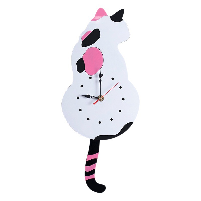Wall Clock Living Room Cartoon Clock Cat Tail Swinging Clock Wall Hanging Quartz Clock Pendant Home Led Display