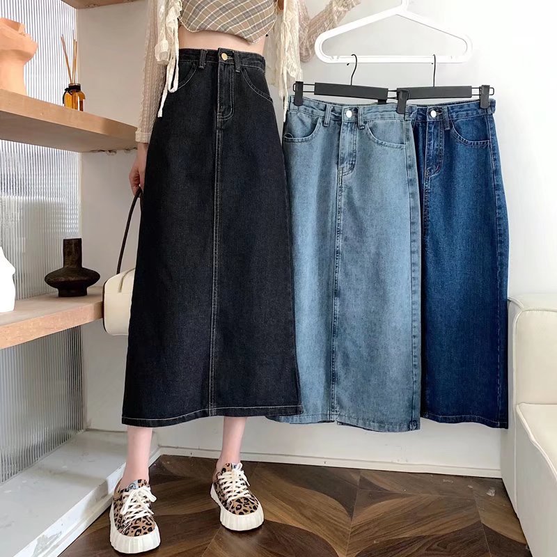 High Waist Denim Skirt Women's Autumn Thin 2024 New Slimming High A- line Mid-length Hip Skirt