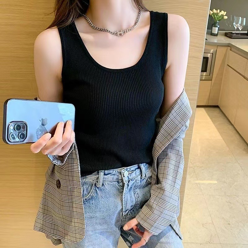 New Ice Silk Threaded Camisole Women's Large Size Slim-fit Inside and Outside Wear Sexy Fresh All-match Sleeveless Base Shirt