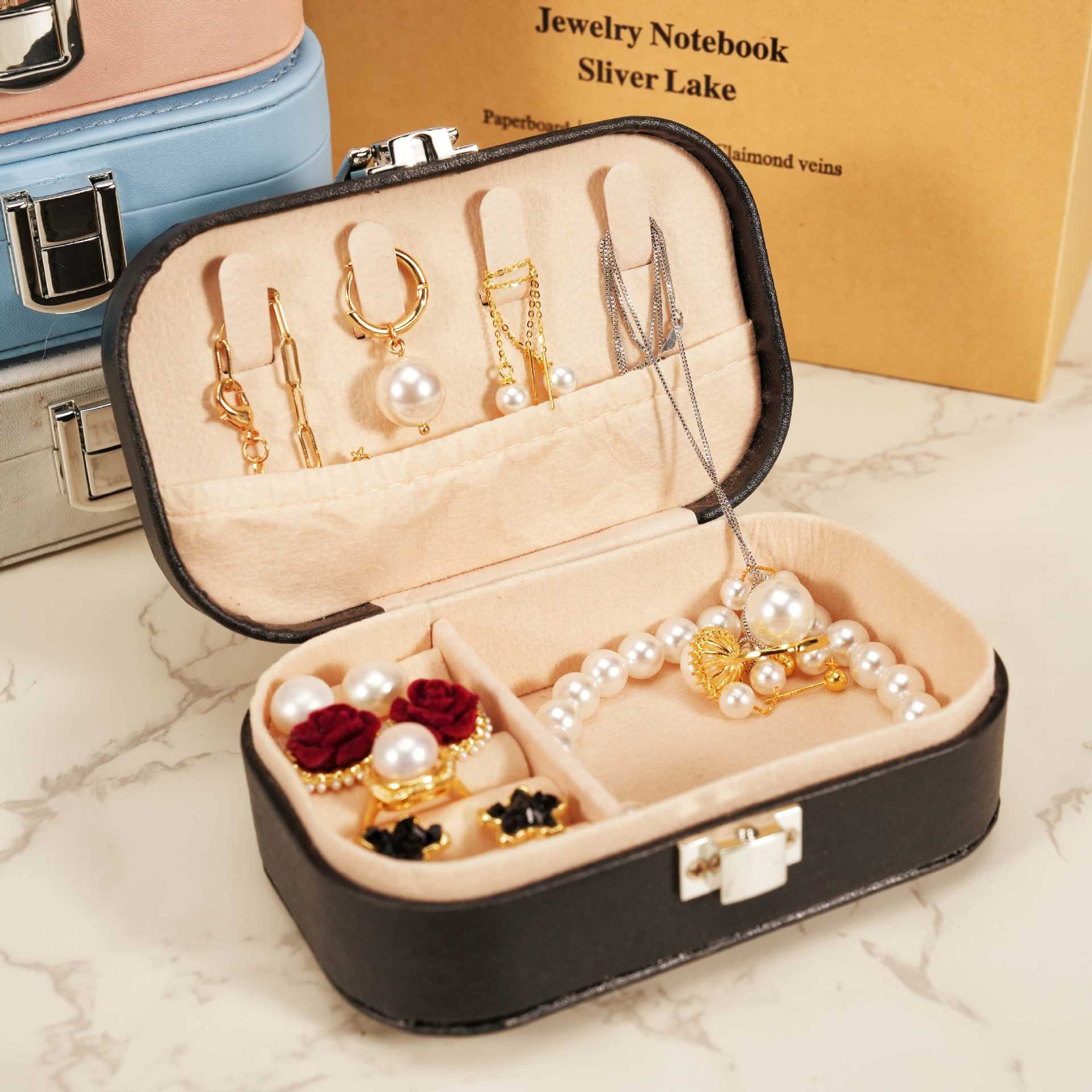 Portable Jewelry Box, Cross-Border Direct Supply, Multi-Functional Leather Jewelry Storage Box for Rings, Earrings, Necklaces, Large Capacity Box