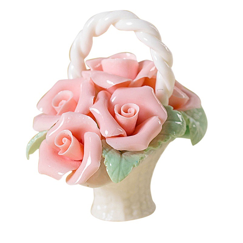 Ceramic Handmade Mini Flower Basket Ornaments Home Decoration Creative Flowers Coffee Table Living Room Desktop Simulation Flower Crafts