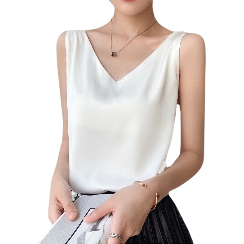 Remove the cabinet, shopping mall, cut off the label, single tail single camisole, women's inner base satin mulberry silk top, summer V-neck