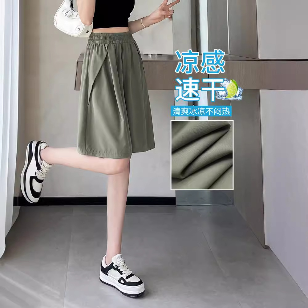 Ice Silk Shorts Women's Thin 2025 Summer New High Waist Loose Slimming plus size Half Casual Sports Wide Leg Pants