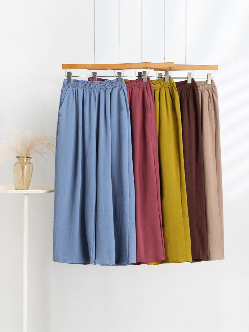 Middle-Aged and Elderly Women's Cotton and Linen Pants for Mothers, Summer Thin Loose Style, Middle-Aged Fashionable Women's Pants, Summer Nine-Point Wide-Leg Pants