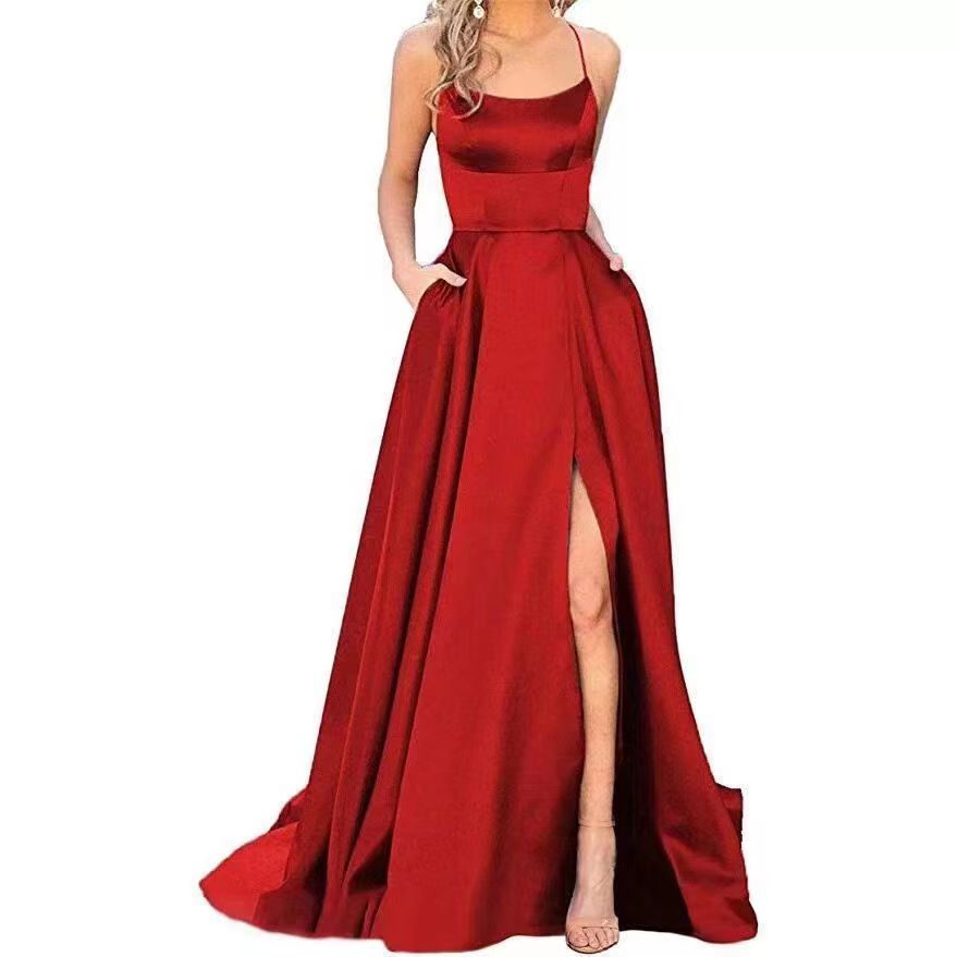 Picture of 2023 Amazon European and American cross-border new bridesmaid dress long dress small tail strap solid color banquet evening dress