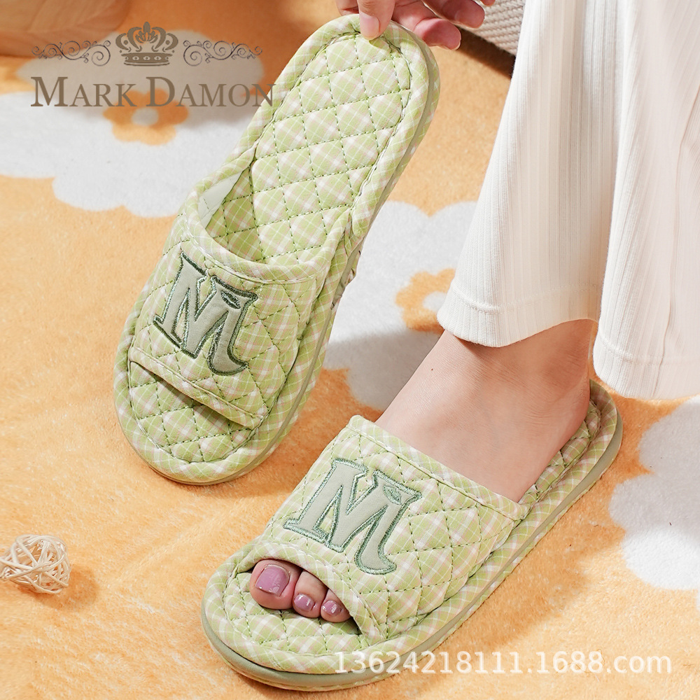 Korean Version Cartoon Home Couple Men and Women Three-Layer Thickened Fabric Slippers Home Wooden Floor Silent Home Slippers