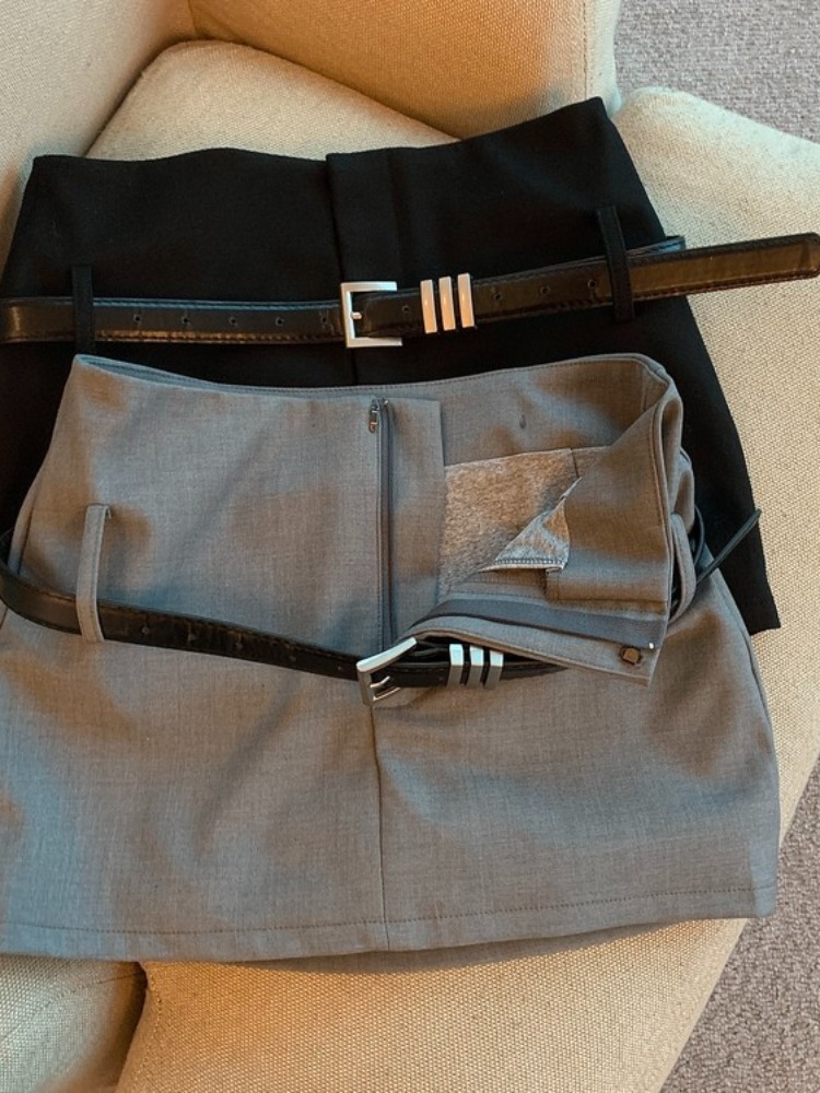 2024 Summer Hot Girl High Waist Slimming Design Sense Gray Short Skirt Anti-walking Skirt A- line Hip Suit Skirt