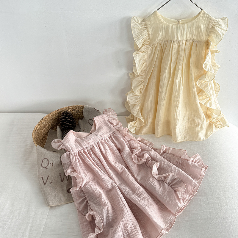 Korean Style Internet Celebrity Dress 2025 New Style Kidsren and Girls Versatile Pastoral Lace Dress