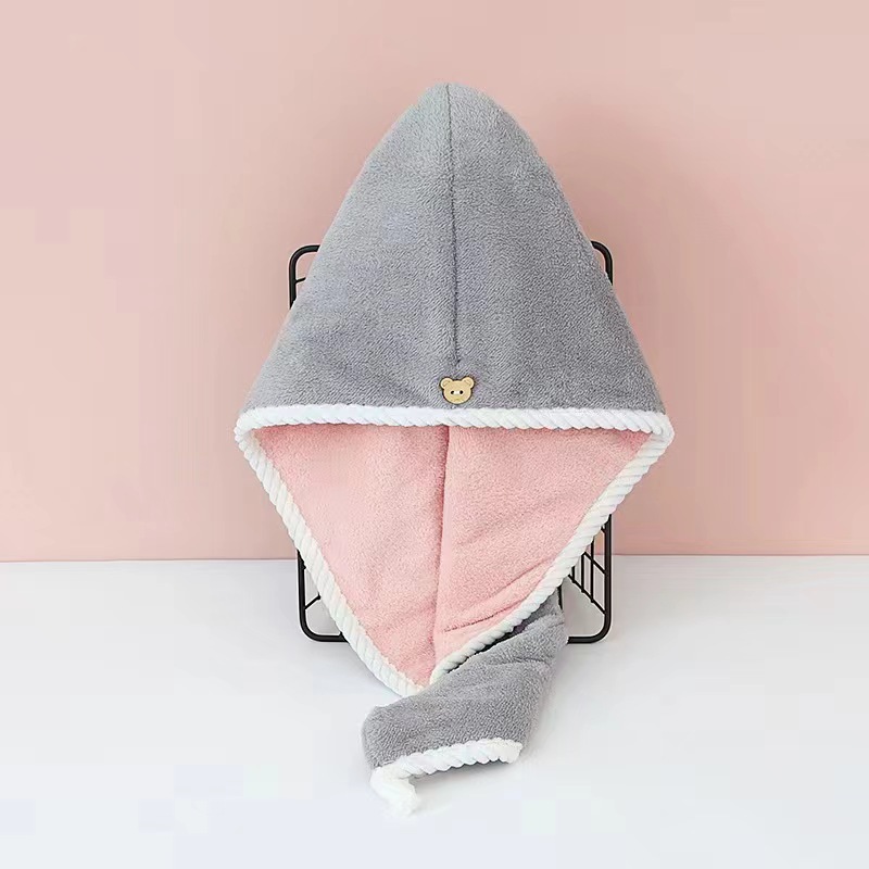 Picture of Class a Dry Hair Cap Thickeneded Super Absorbent Quick-Drying Shower Cap Double Layer Coral Velvet Edge Dry Hair Towel Ready for Sale