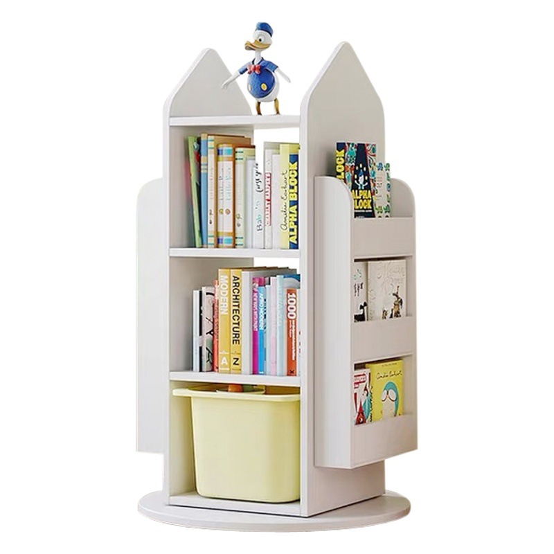 Creative Rotating Bookshelf Bookcase Children's Picture Book Rack Floor Simple House Storage Rack for Primary School Students