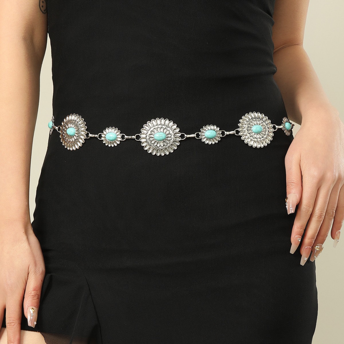 New cross-border turquoise waist chain women's retro casual body chain with skirt suit accessories waist in stock wholesale
