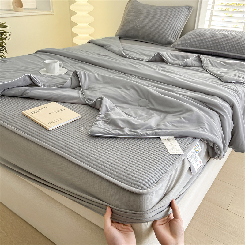 Picture of Summer cool silk summer cool quilt four-piece set air conditioning quilt ice bean mat three-piece set bed hat ice silk soft mat