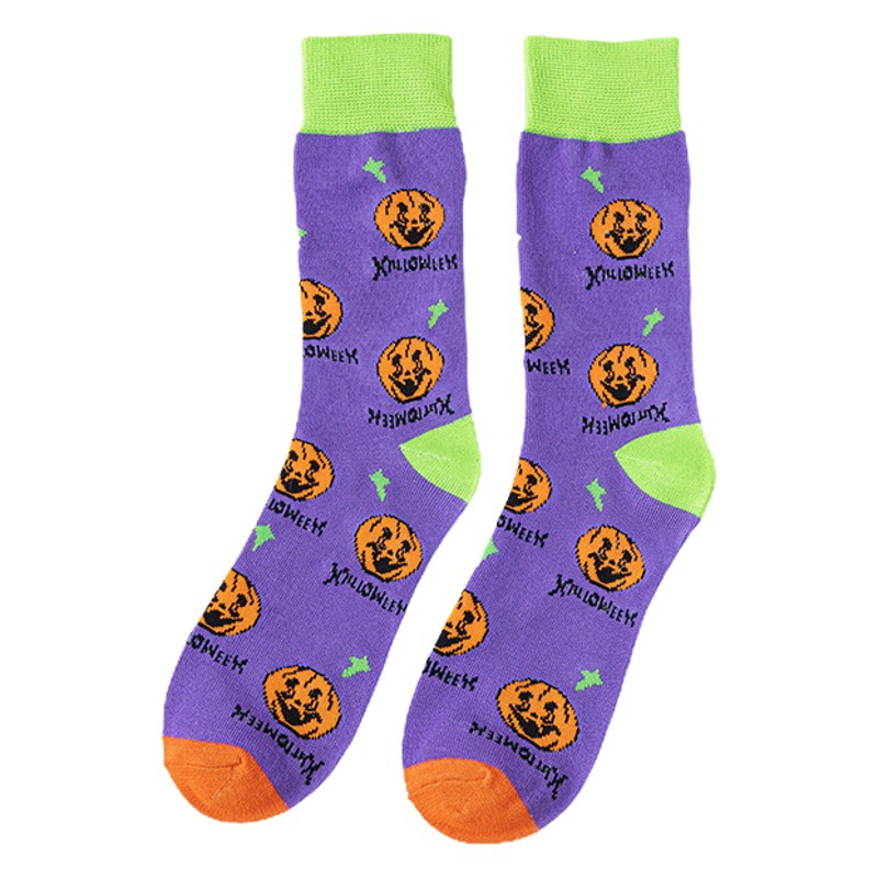 Foreign Trade Halloween Socks Cartoon Creative Mid-Calf Socks Pumpkin Pattern Cross-Border Manufacturer Wholesale Trendy Sweat-Absorbent and Odor-Resistant
