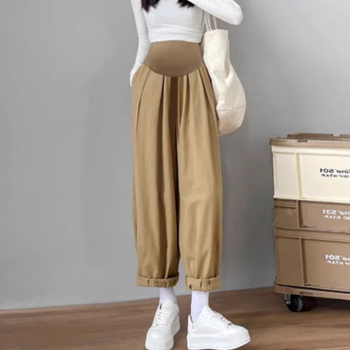 Picture of Pregnant Women's Pants Spring and Autumn Fashionable Outer Wear Large Size Loose Wide-leg Cotton and Hemp Pants Small Nine-point Casual Haren Pants