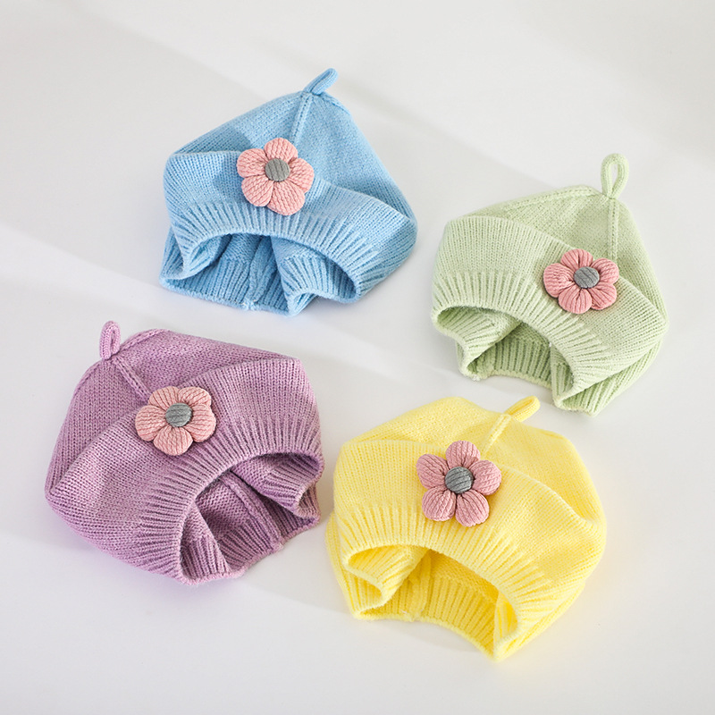Picture of Baby Hat Autumn and Winter Women's Baby Cute Flower Beret Children's Wool Hat Girls' Knitted Painter Hat Trendy