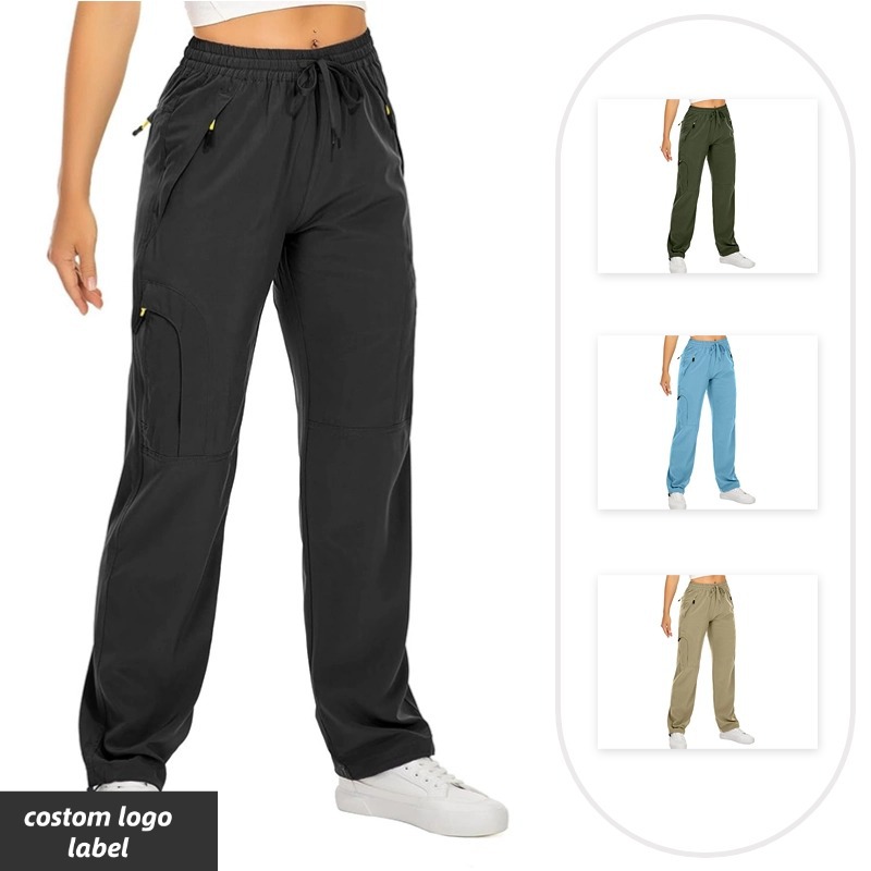 Foreign Trade Women's Cargo Pants Outdoor Casual Multi-Flap Pocket Pants Hiking Pants Loose Straight Leg Drawstring Fitness Sports Pants