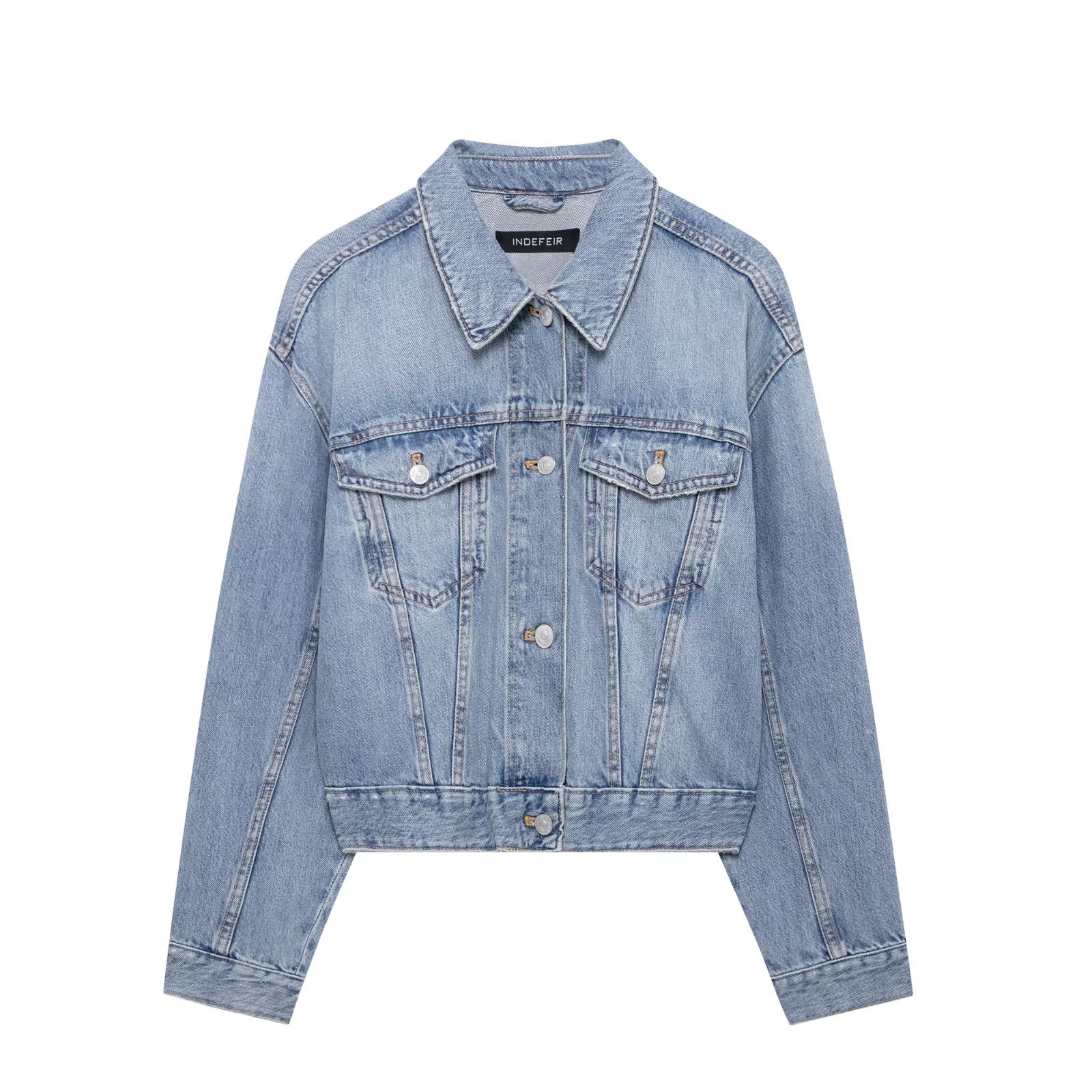 ZA cross-border women's clothing wholesale European and American style new rhinestone lapel single-breasted casual Denim coat 8197079