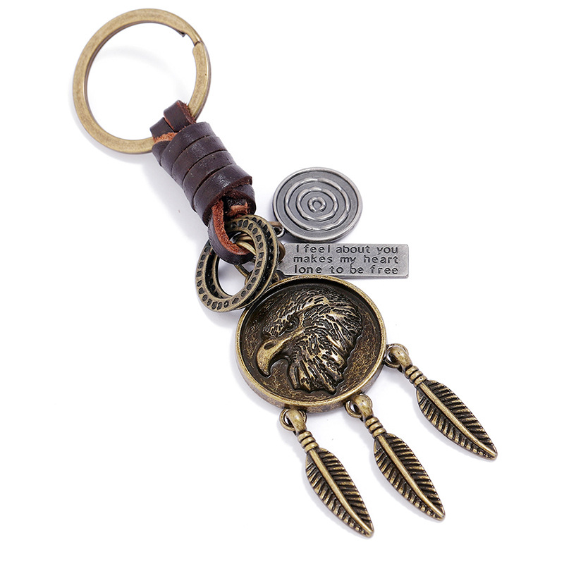 Simple eagle pendant retro personalized motorcycle cowhide keychain creative men's pendant hand-woven accessories