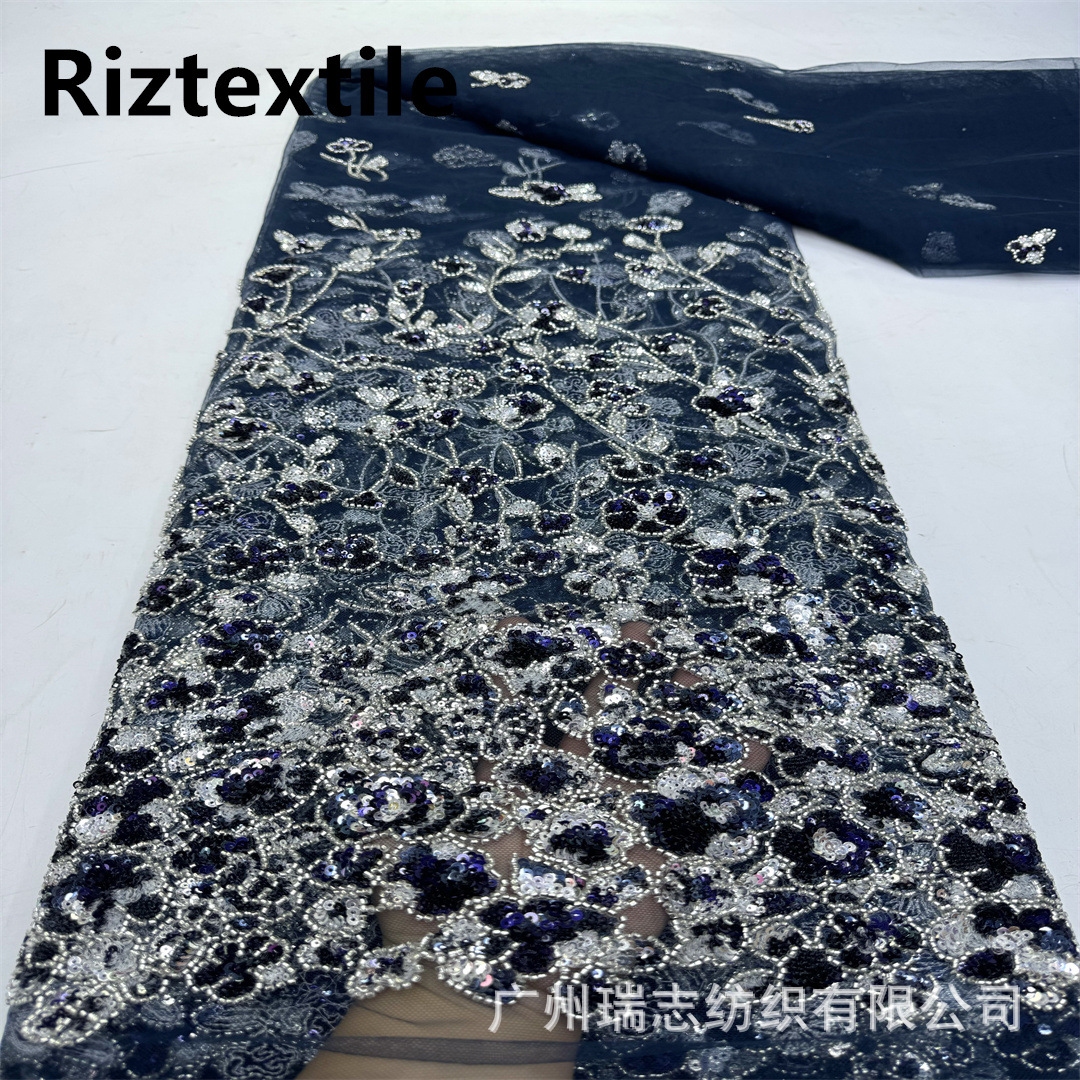 Middle East Ghana Heavy Industries Unilateral Embroidered Mesh Wedding Dress Sequin Bead Fabric embroidery lace