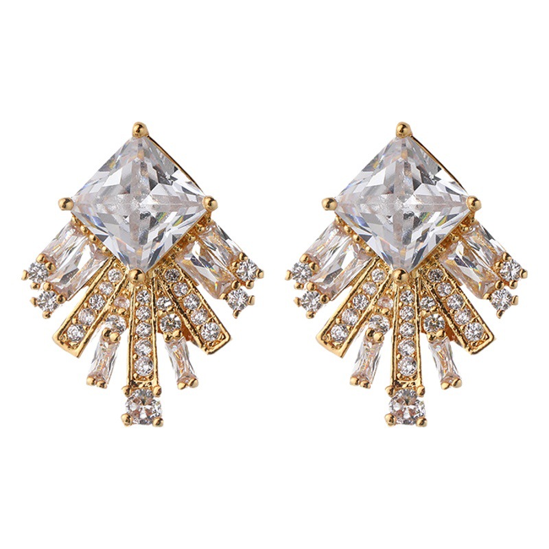 2025 Spring New Korean Internet Celebrity Women's Zircon Inlaid Rhombus Irregular Design High-End Earrings for Women