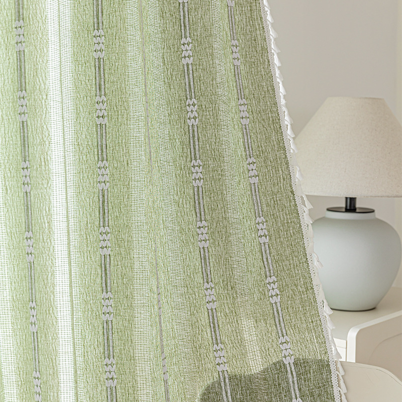 Picture of Cross-border exclusive for Nordic cotton and linen curtains multi-color solid color cotton and linen yarn semi-transparent bedroom living room floor curtains with yarn
