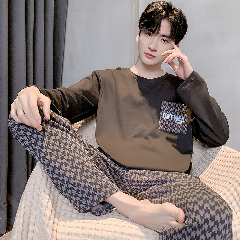 Men's Pajamas Spring and Autumn New Cotton Long-sleeved Trousers Men's Youth Casual High-end Home Clothes suit