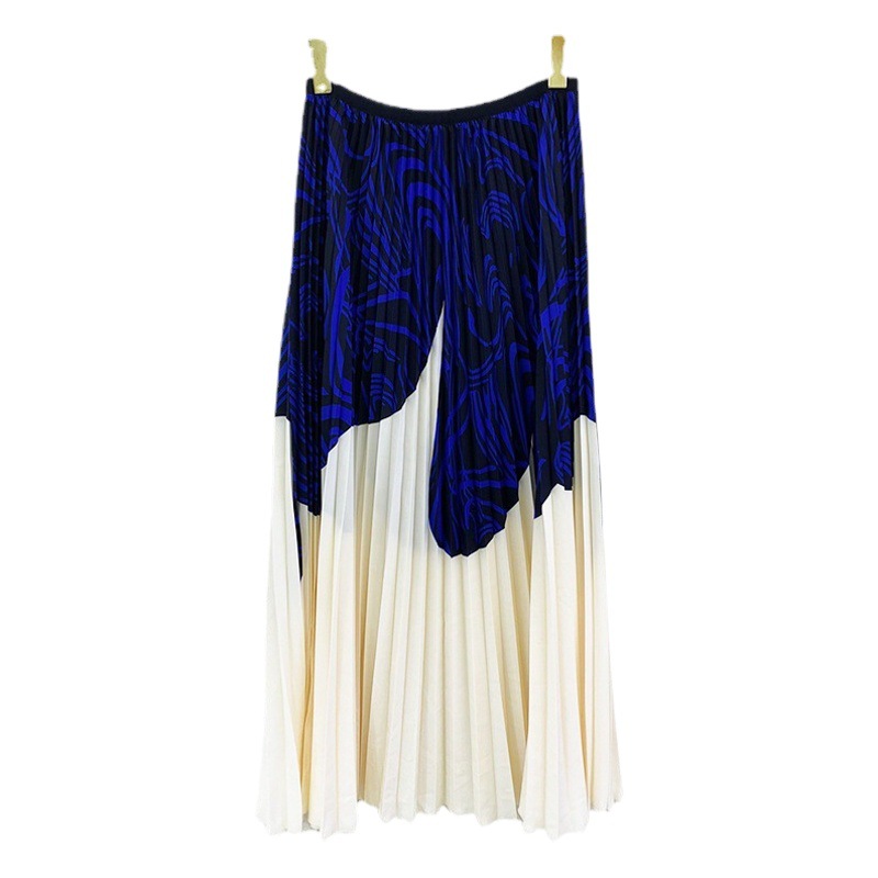 Pleated Skirt, Feminine, High-Waisted, Versatile Miyake, Spring & Fall New Style, Retro Printed Mid-Length Pleated Skirt for Women