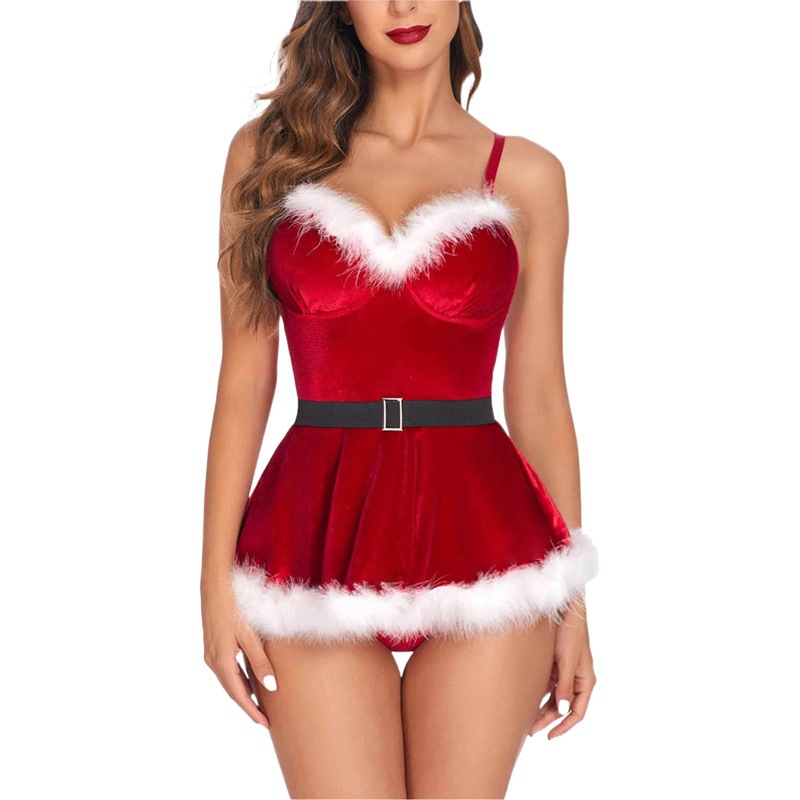 New foreign trade European and American Christmas sexy lingerie adult sexy sling one-piece bow Christmas suit wholesale