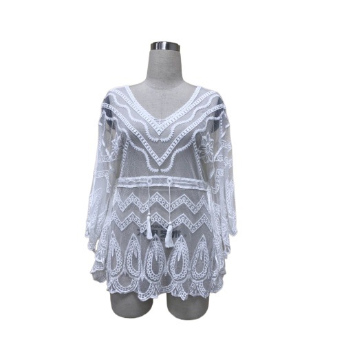 Picture of European and American Cross-border Hollow-out Embroidered Lace Cardigan Seaside Beach Vacation Mid-length Outer Shawl Sunscreen Clothing
