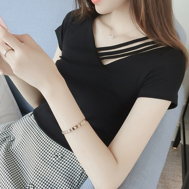Wholesale short sleeve T-shirt women's 2023 Summer Korean version of the new women's ins student V-neck top women's clothing a generation of hair