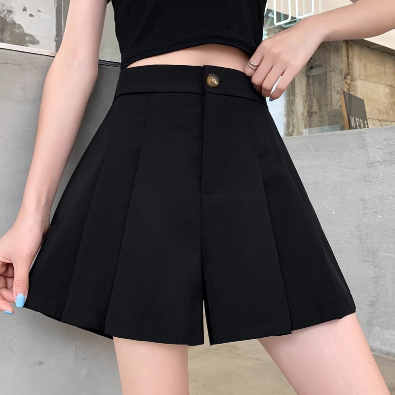 Pleated Pants Skirt Suit Wide Leg Pants Women's Clothing 2024 Summer Thin New Style Small High Waist A- line Shorts