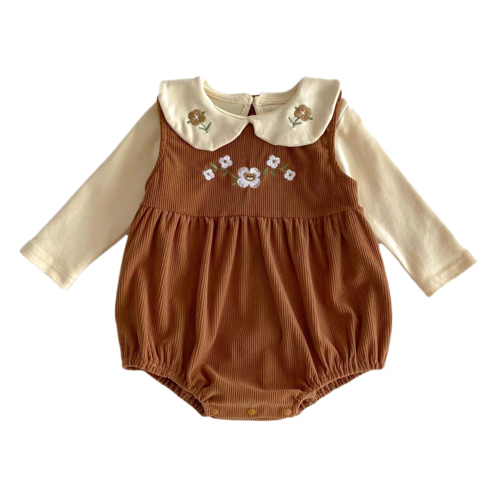 Korean Style Baby Jumpsuit, Spring and Autum Baby Girl Overalls, Long-Sleeved Shirt, Two-Piece Set, Embroidered Baggy Suit