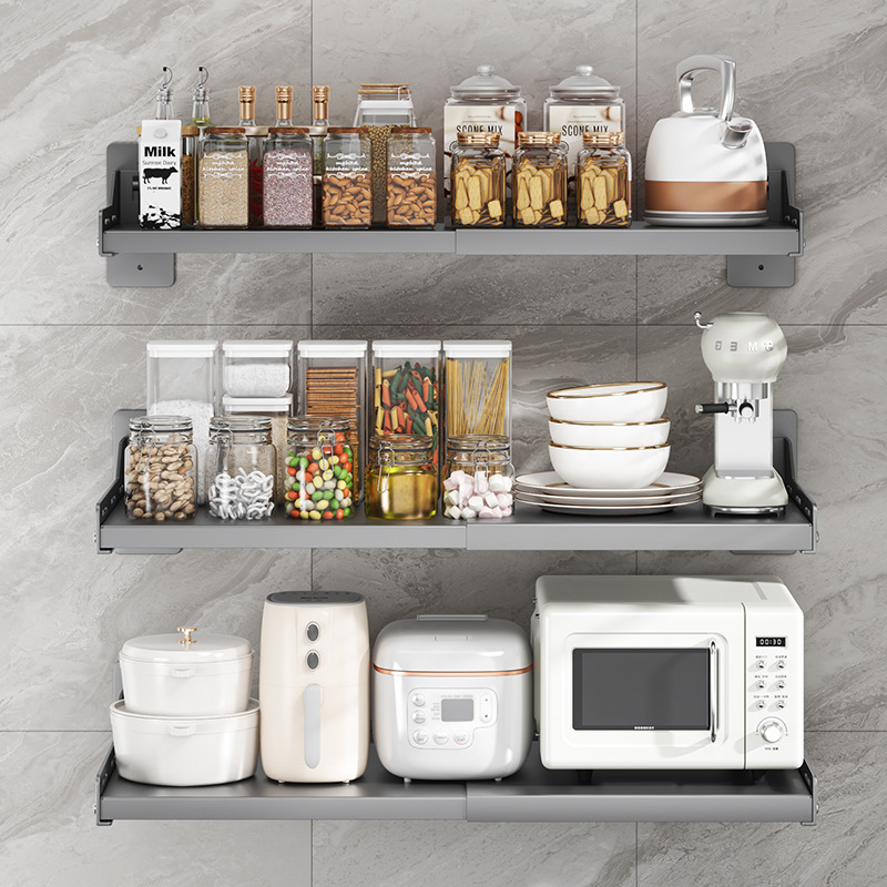 Kitchen Wall-mounted Telescopic Microwave Oven Storage Rack Punch-free Seasoning Products Small Appliance Storage Rack Hanger