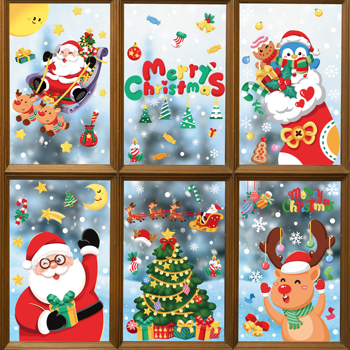 Christmas Decoration Snowflake Stickers Santa Claus Elk Snowman Garland Static Stickers Cross-Border Merry Christmas Window Stickers