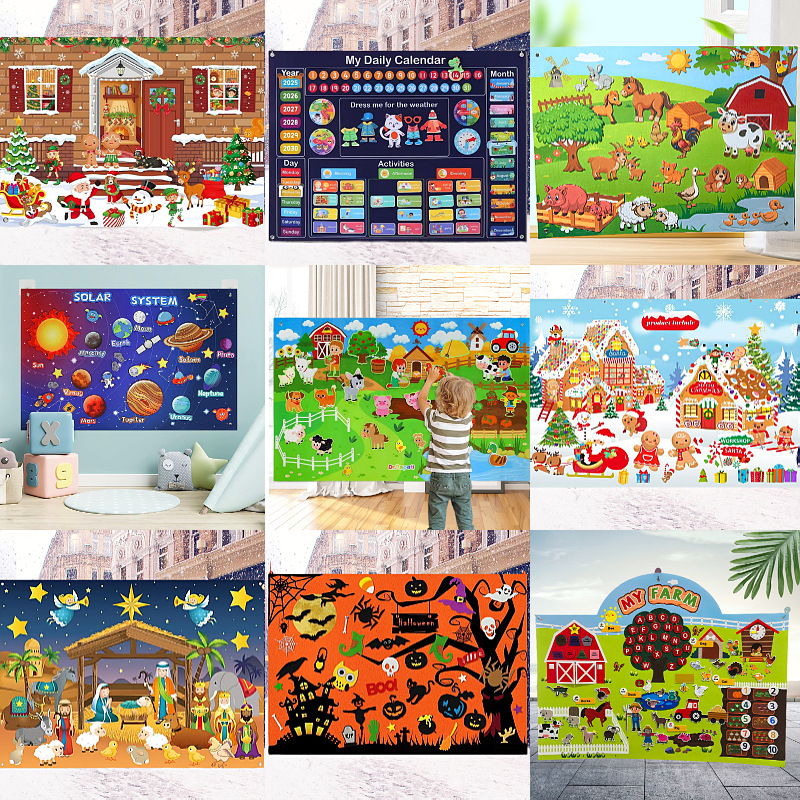 Amazon cross-border children's early education 3DIY three-dimensional felt game package storyboard learning board printing dinosaur wholesale