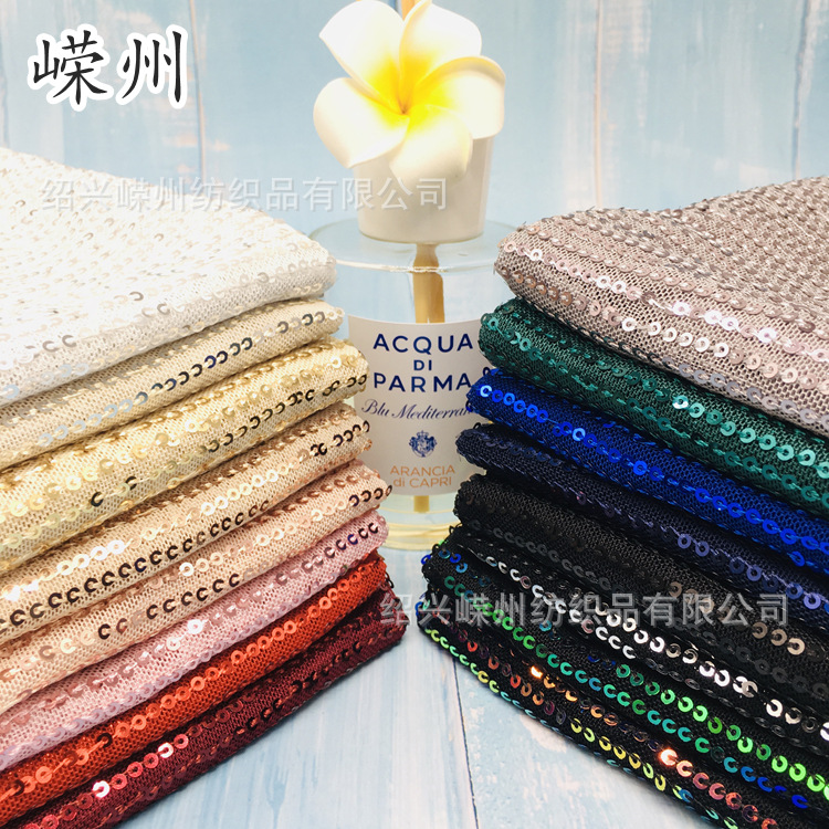 Factory direct 3mm straight stretch mesh sequin cloth luggage tablecloth wall cloth children's wedding dress beaded embroidery