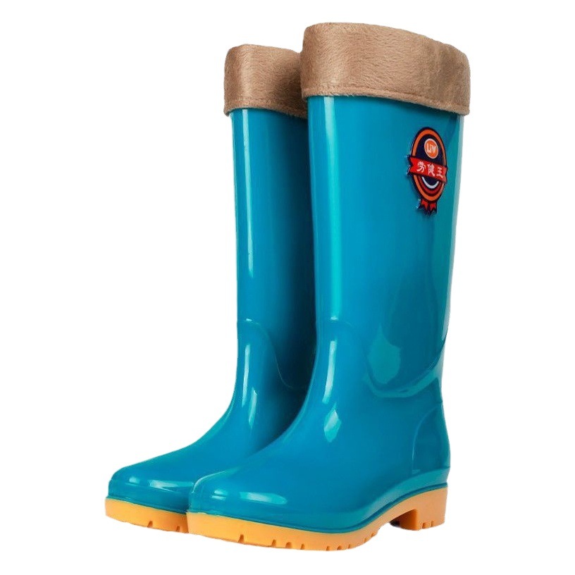 Spring and winter rain boots Women's mid-high non-slip waterproof deep tube water shoes fashion fleece-lined warm rain boots rubber shoes overshoes