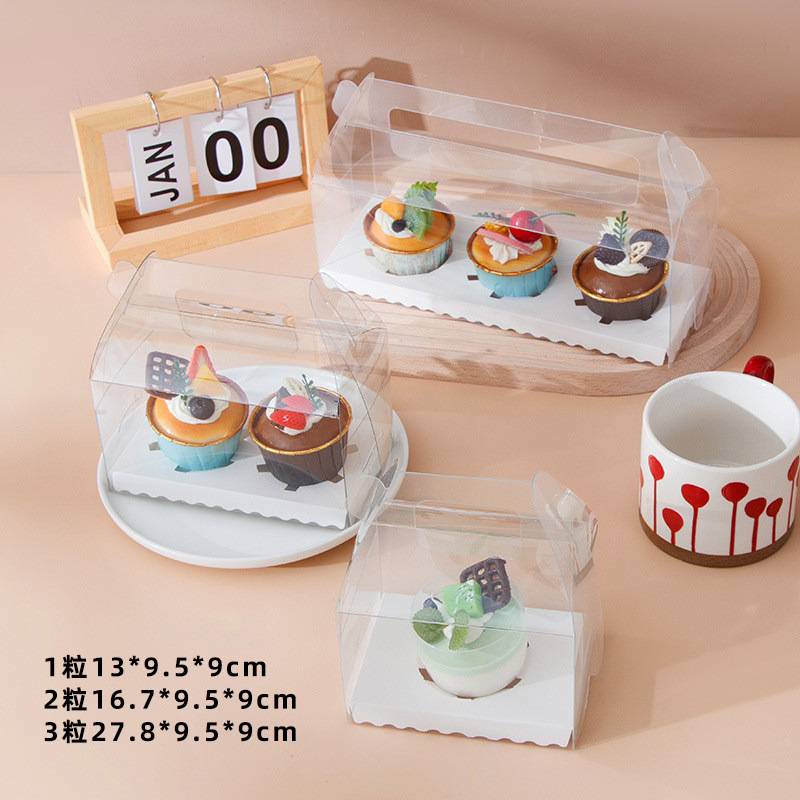 Picture of PET portable western point box 1/2/3 mousse cake box baking packaging moffin box transparent cupcake box