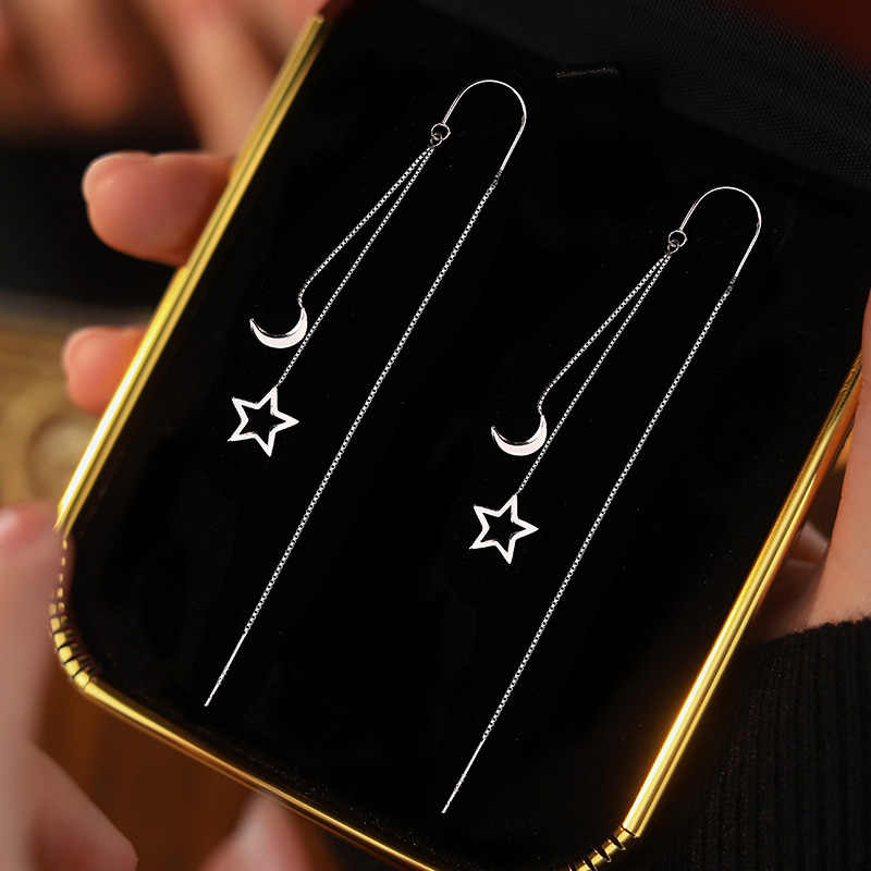 Picture of Summer New Style Earrings That Make Your Face Slimmer, Long Style, Versatile Student K-Style, Internet Celebrity Niche Cut Out Star and Moon Earrings