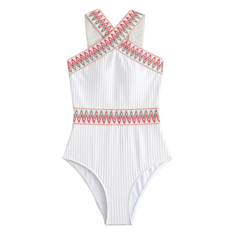 2024 new European and American hot spring swimsuit women's belly-covering slimming conservative cross-border wish Amazon one-piece swimsuit