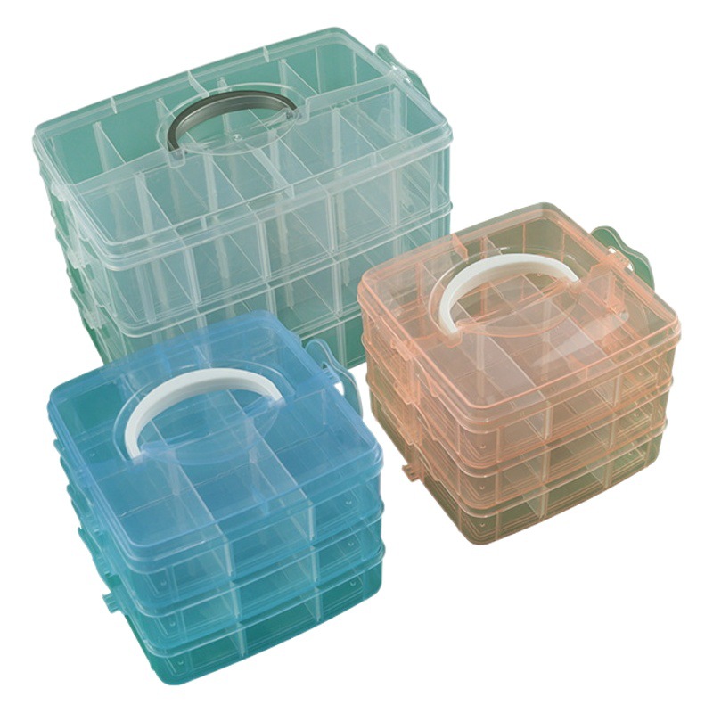 Transparent Pp Plastic Three-Layer Satchel Detachable Storage Box Fishing Gear Hardware Accessories Beaded Organizer Box Toy Storage Box