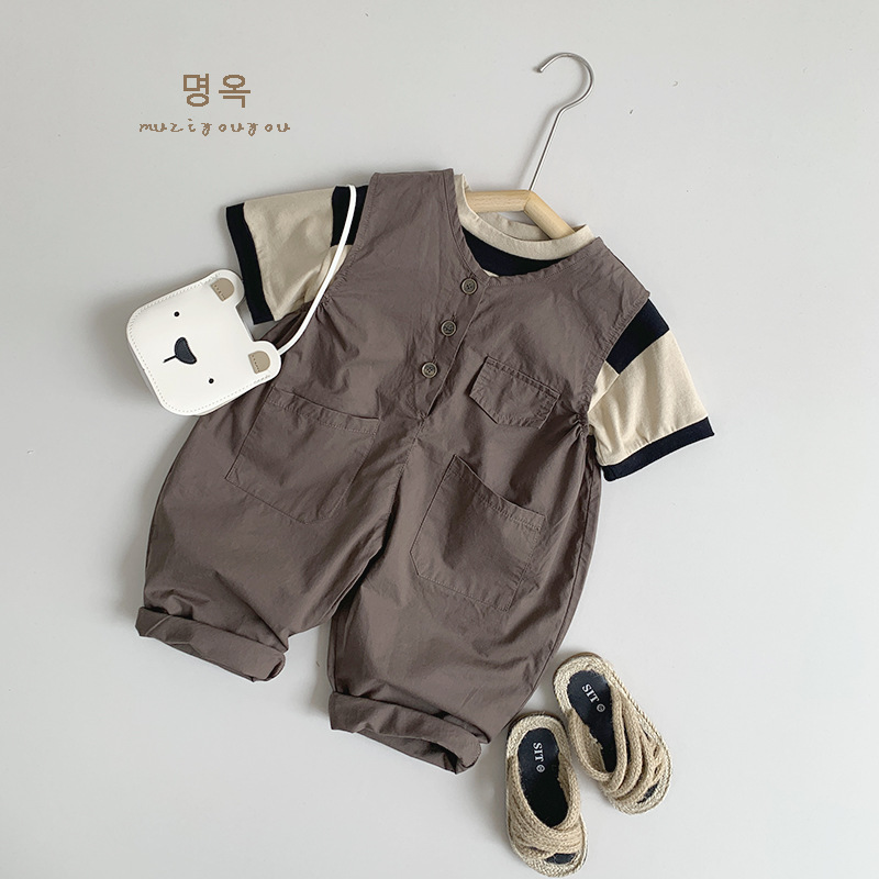 Picture of Spring and Summer Fashionable Style Children's Thin Strappy Pants for Boys and Girls New Korean Style Mori Retro One-Body Clothes Baby Children's Clothing