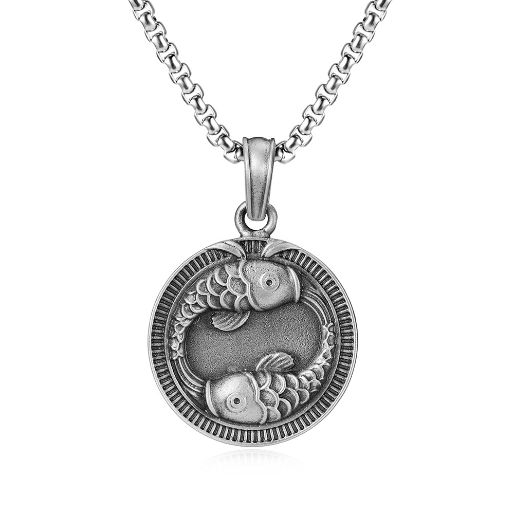 Picture of European and American men's Pisces constellation pendant Amazon popular jewelry retro titanium steel twelve Constellation necklace