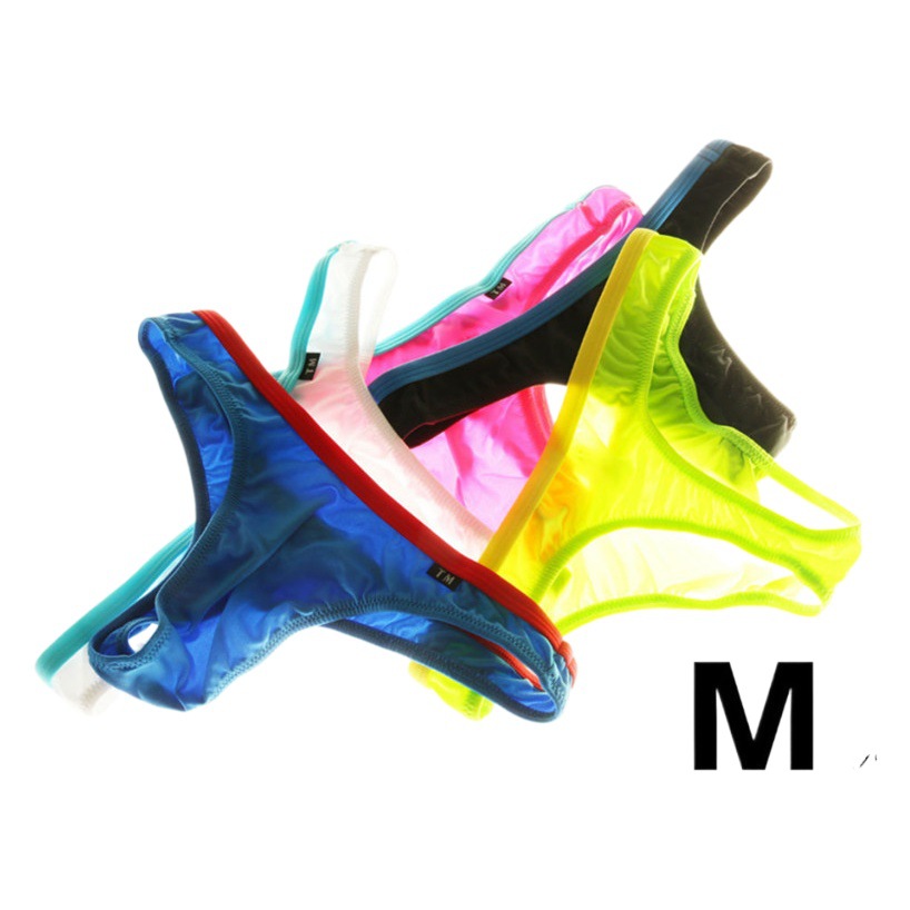 New silky men's thong thin sexy thong underwear youth hollow color matching underwear men's thong underwear