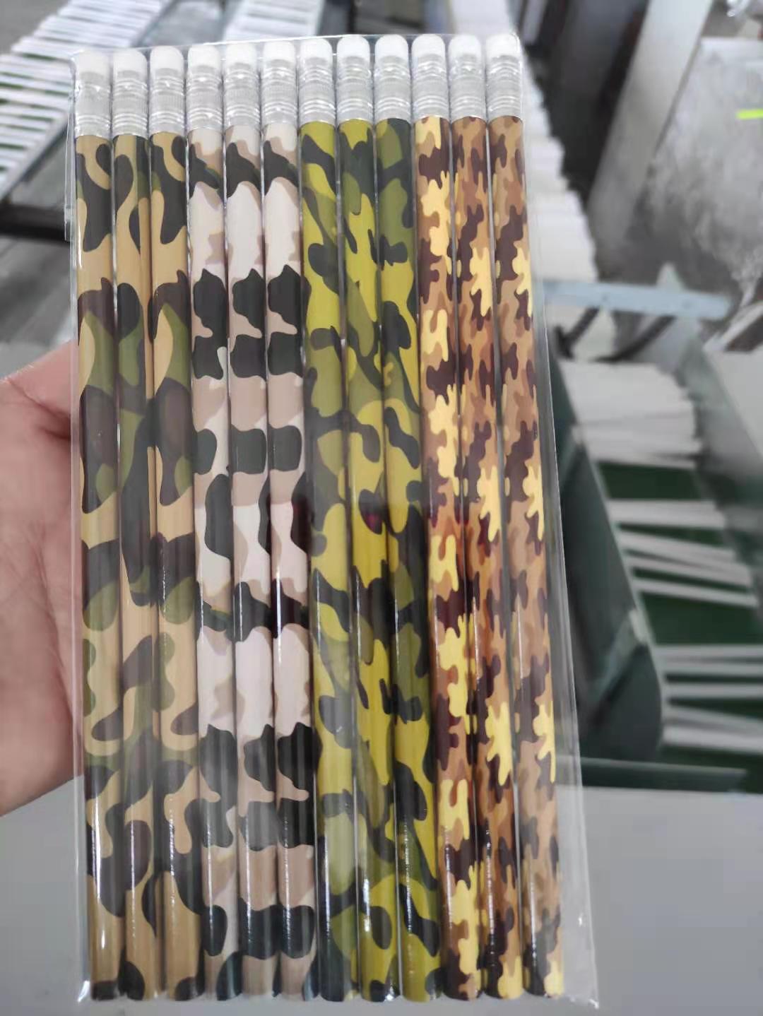 Camouflage hot sale pattern writing pen featured wooden pencil HB prize stationery pencil source factory