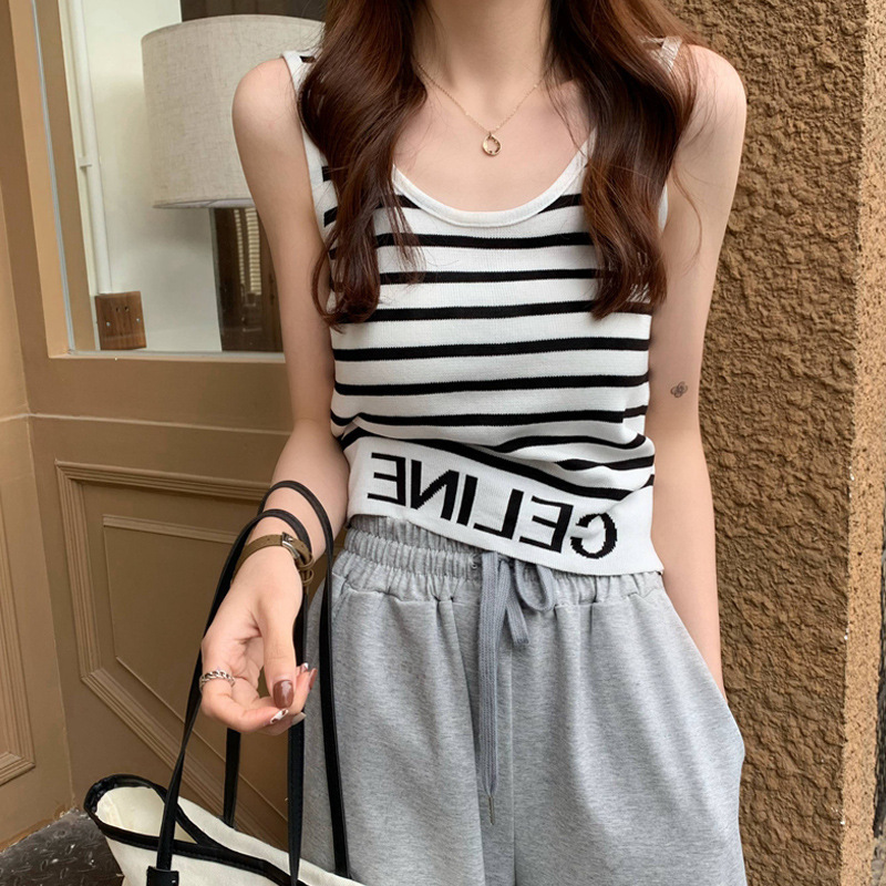 Wholesale Summer New Striped Knitted Women's Vest Suspender
