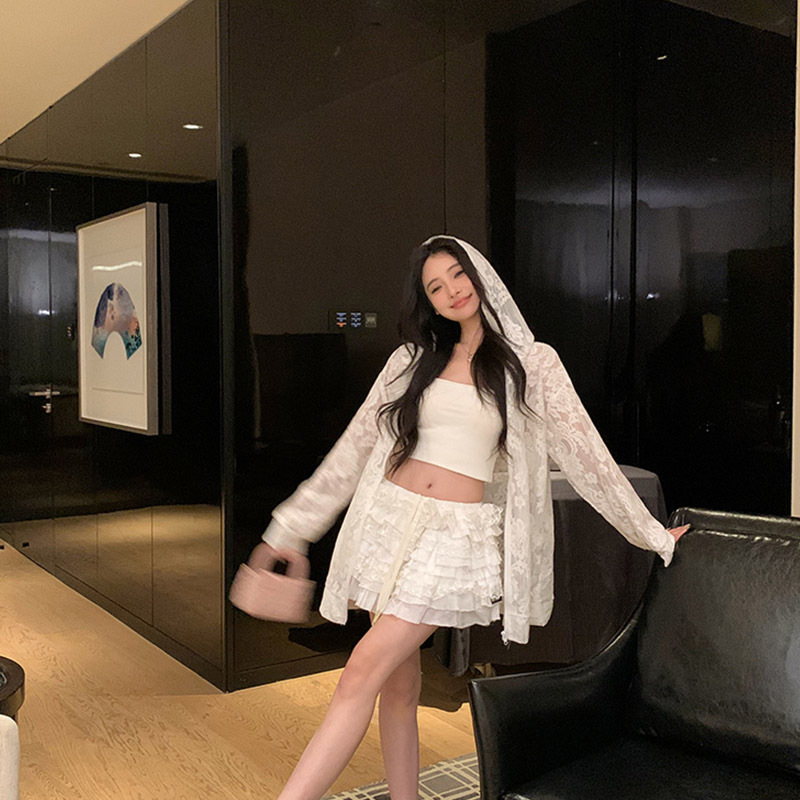 Picture of Foreign Trade Cross-Border Design Thin Long-Sleeved Sun Protection Cardigan Lace Hooded Jacket Women's Summer Loose Air-Conditioned Room Top