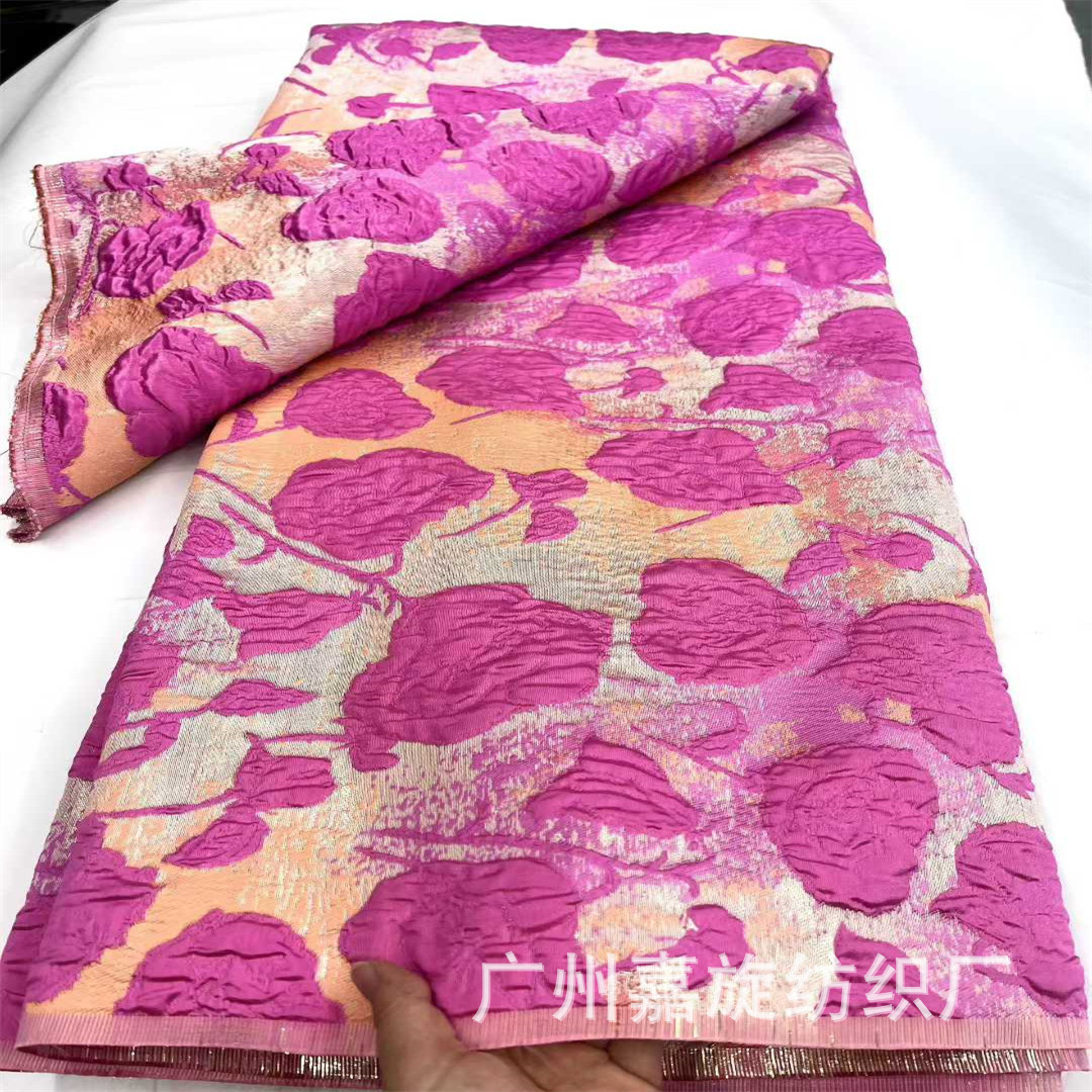 Autumn and winter pink, purple gold silk rose flower embossed dyed dress, women's trench coat fabric, Jacquard lace